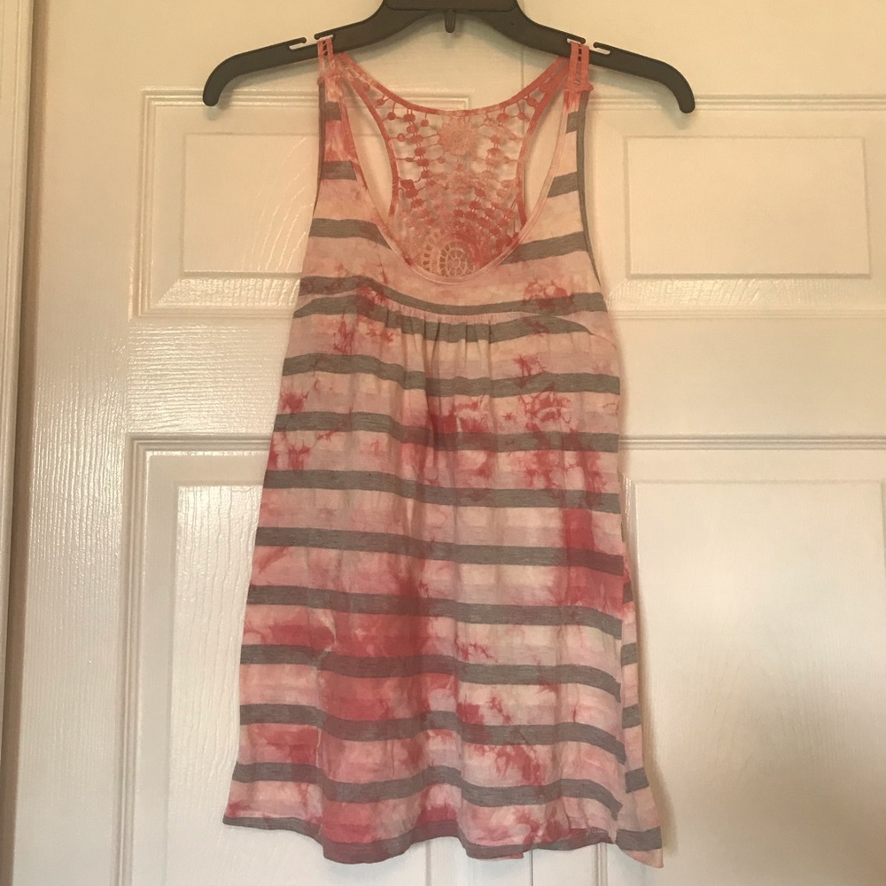 MissMatch Pink Tie Dye Crochet Racerback Tank Top